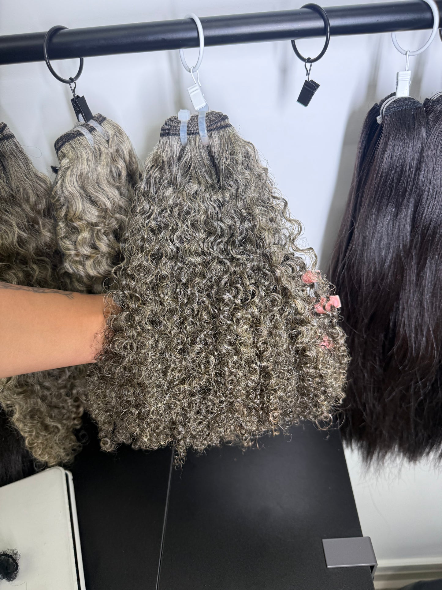 Grey kinky curly hair