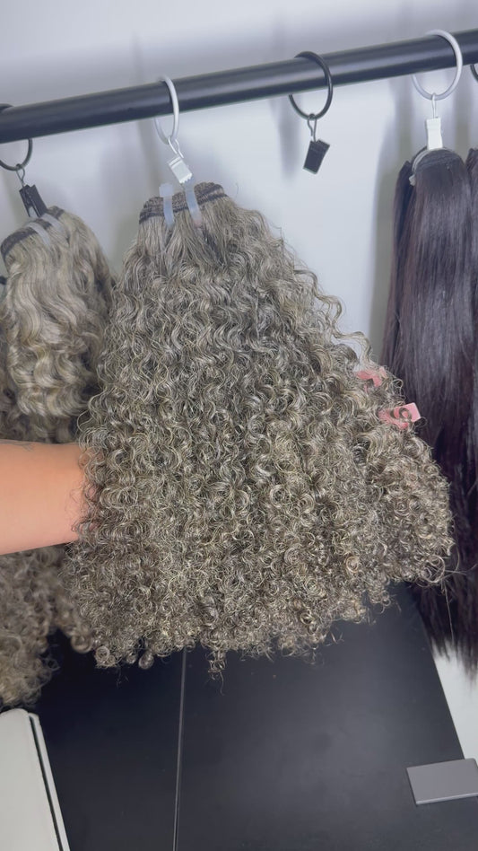 Grey kinky curly hair